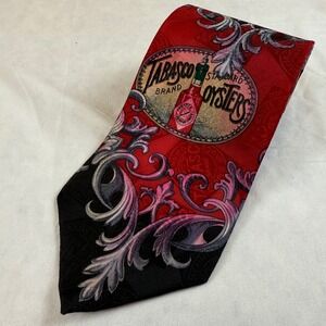 Tabasco Brand 100% Silk Novelty Tie Sauce Oysters Red Black Mens Necktie Print